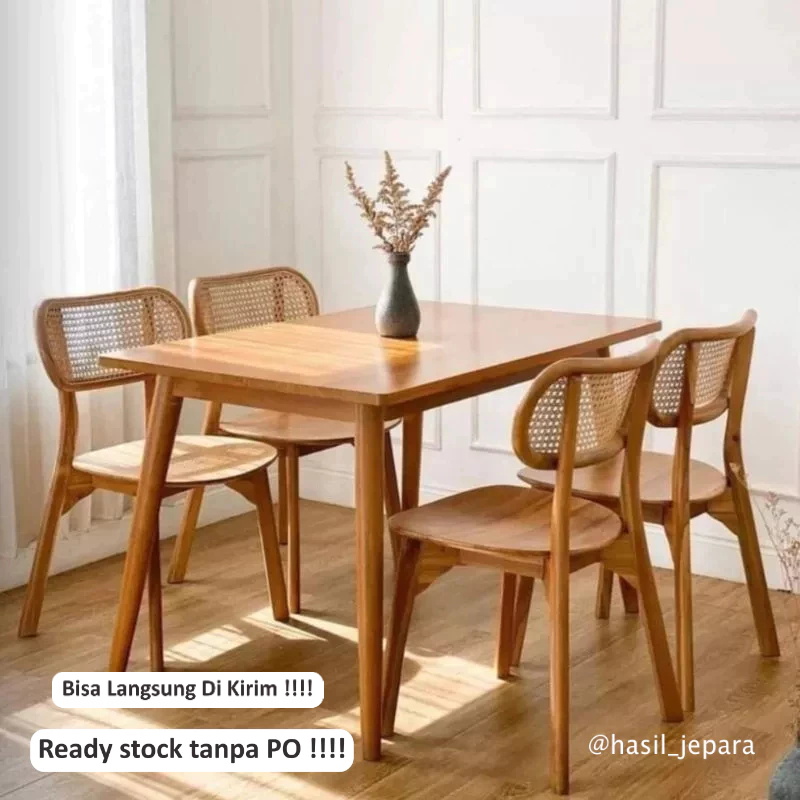 Oslo Set meja makan retro jati kombinasi rotan estetic ruangan dapur Hasil Jepara Hasil Jepara Furni