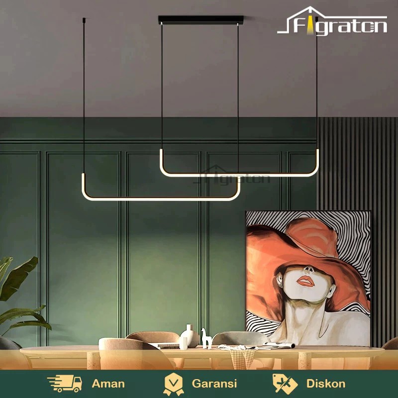 Lampu Gantung Ruang Makan Lampu Hias Gantung Nordic Modern Minimalis 150cm LED 3 Warna Chandelier Ce