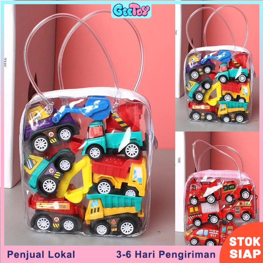 

Geetoy Set Mainan Mobil Truk Api Anak-anak Mobil Teknik Mini Inersia 6 In 1 Tas