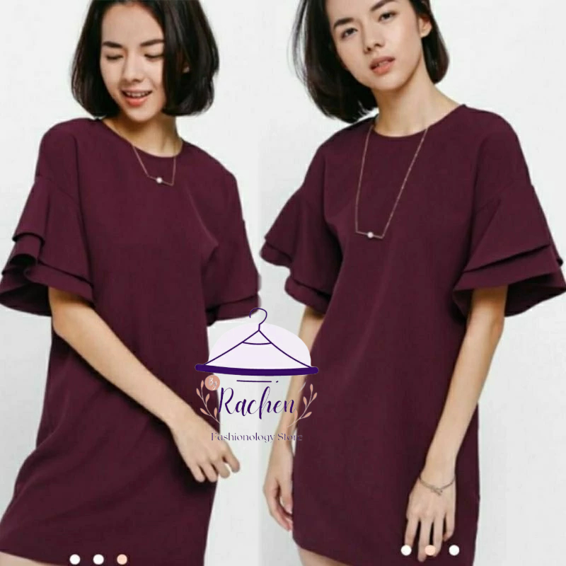 LOVE, BONITO ~ Gaun Wanita Merah Maroon Gwendolyn Layered Shift Dress in Magenta