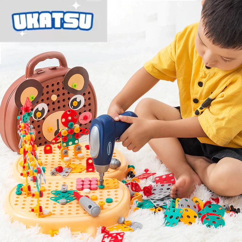 Mainan Edukasi Anak | Mainan Tool Box Set 3D Dengan Bor Listrik | Mainan Tool Box Set 3D 203pcs