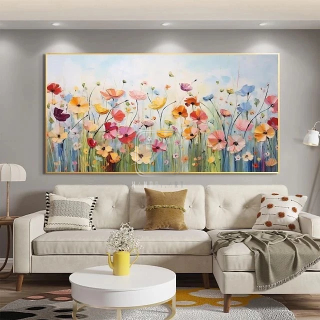 Lukisan Bunga Abstrak Colourrfull Minimalis Realis full Texture Soft Colour | lukisan Abstrak mewah 