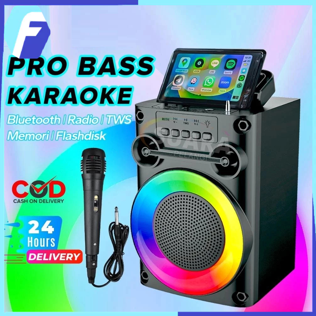 【PRO BASS】Speaker Bluetooth Karaoke Protable Super Bass Polytron Besar Original Mini Wireless Musik 