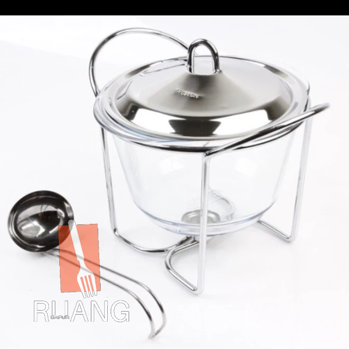 Prasmanan Soup Kaca/ Chafing Dish Stainless Steel & Pyrex 4.0 L