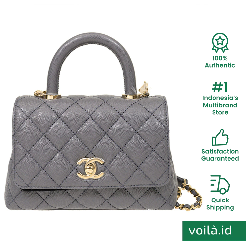 Chanel Mini Coco Flap Chain Top Handle Bag Caviar Dark Grey Lghw