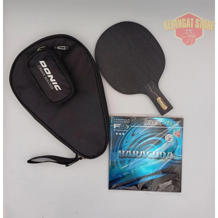 Bat Pingpong Donic Black Devil Penholder + Karet Donic Baracuda Set