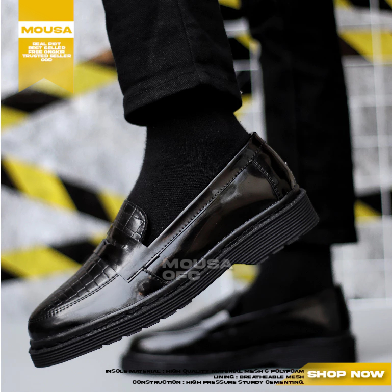 Sepatu Docmart Loafers Pantofel Formal Hitam Pria Babayo