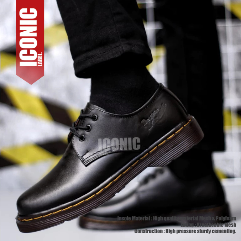 Sepatu Docmart Formal Kulit Casual Pria Hitam