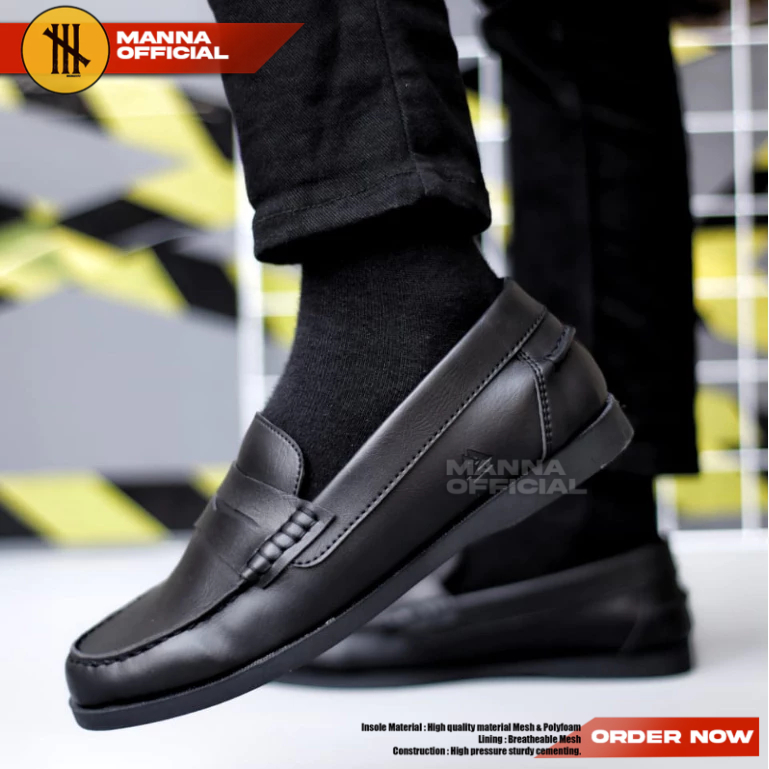 Sepatu Pantofel Kerja Kasual hitam Slop Pria