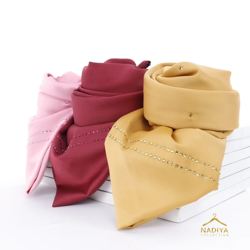 Ayu Lestari Scarf - Kelly Puspita Scarf Satin Silk Square Crystal Premium by Nadiya