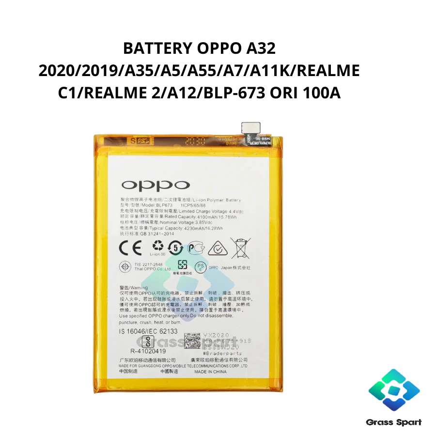 Baterai Oppo-Battery A32 2020/2019/A35/A589/A7/A11K/REALME C1/REALME 2/A12/BLP 673 ORI 100A
