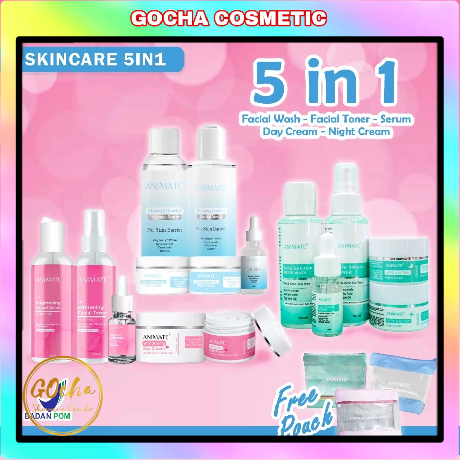 ❤ GOCHA ❤ Paket Animate Skincare Cream Pemutih Wajah Paket Acne Solution Animate Whitening Paket Ski