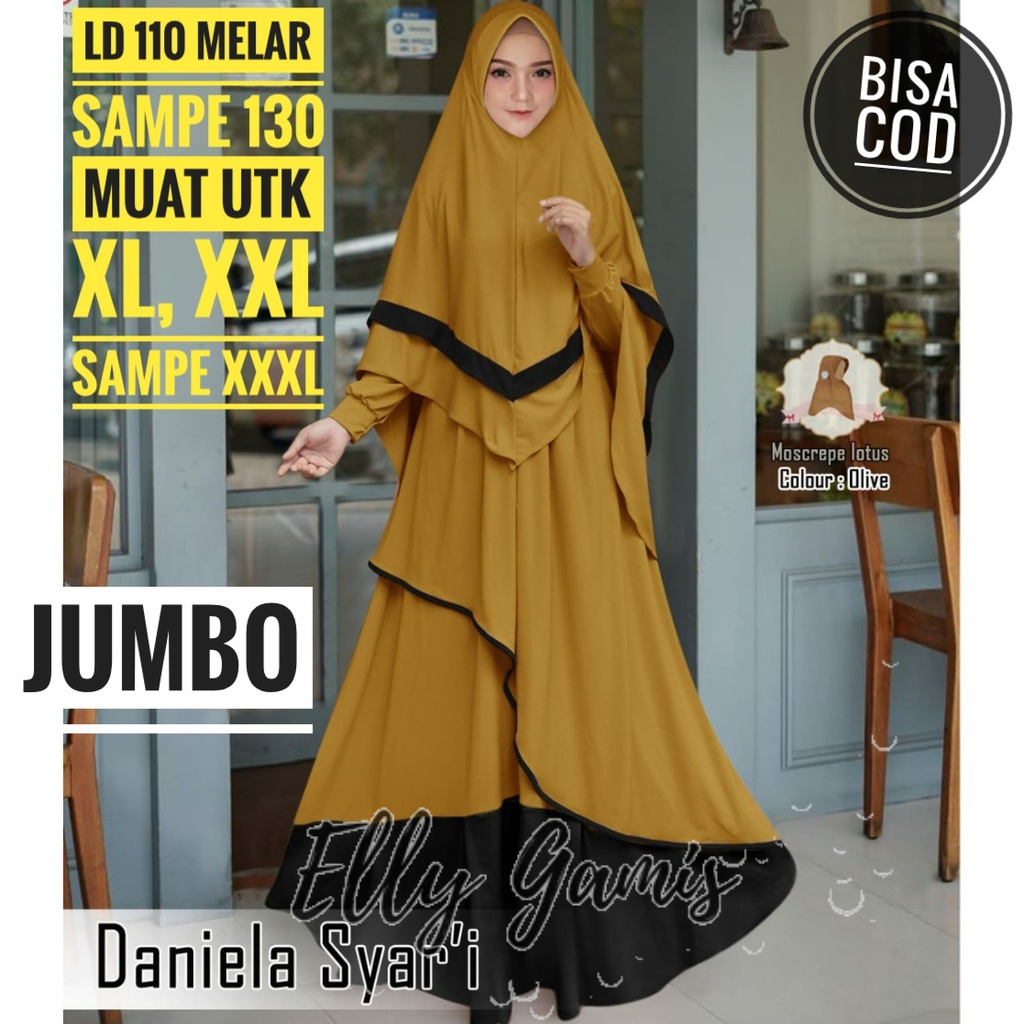 Gamis Syari Jumbo XL-XXXL LD 110-130 Daniela Jersey Big size Polos Premium