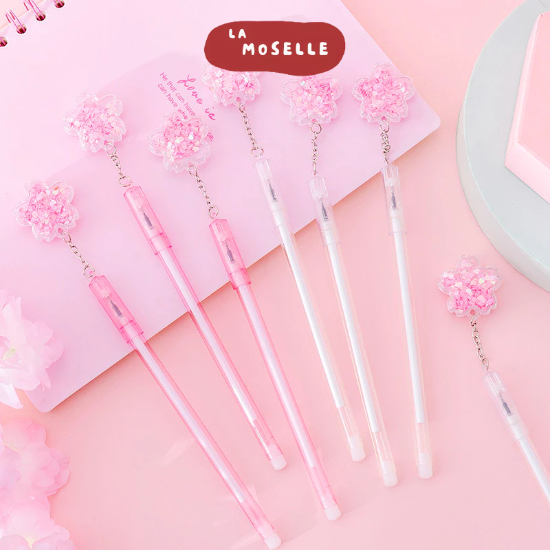

La Moselle -[SK65] Pulpen karakter pen bentuk bunga gantung lucu glitter alat tulis kantor anak sekolah pink