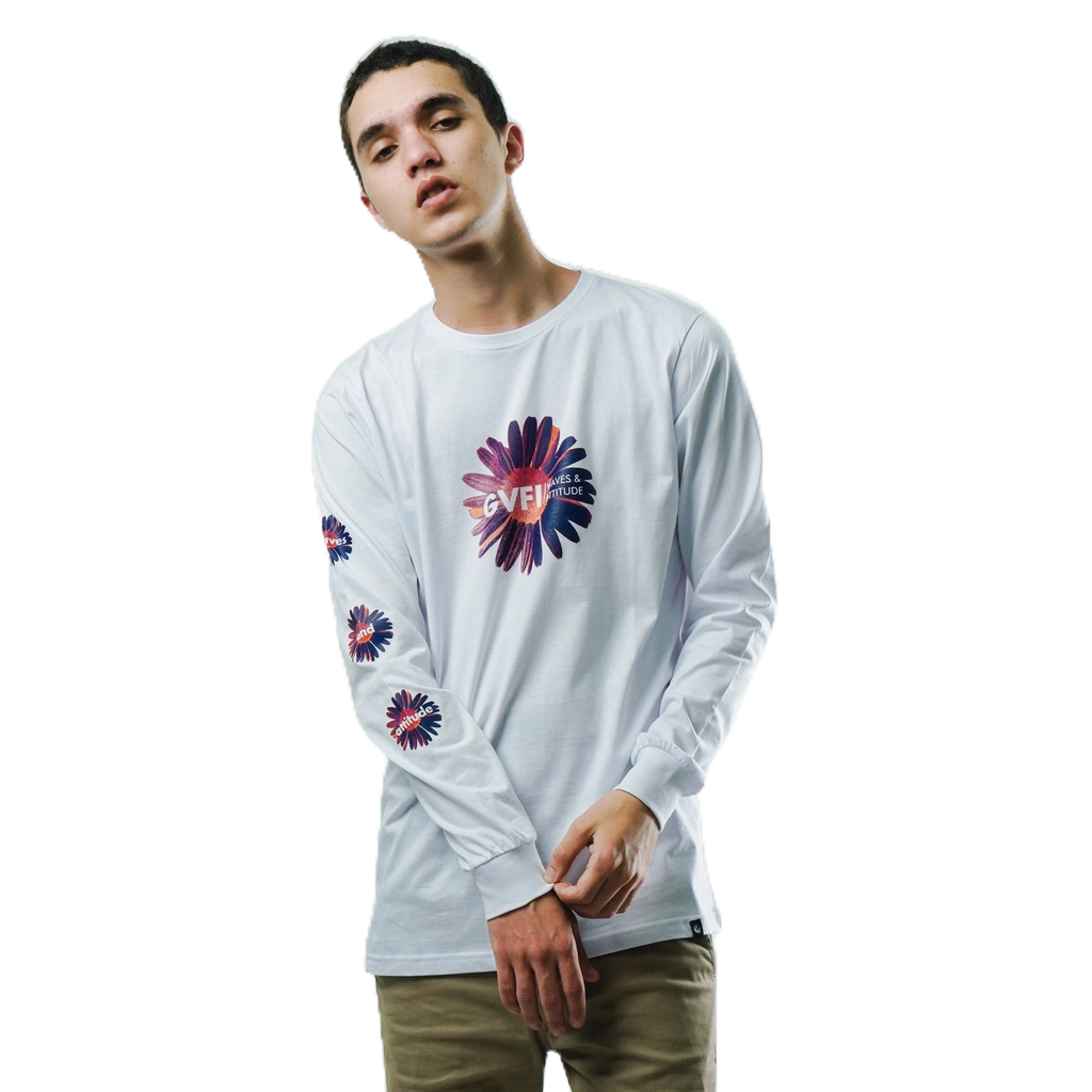 GVFI Longsleeve Daisy Kaos Lengan Panjang Wanita Katun Combed Motif Bunga Warna Putih Bloom White
