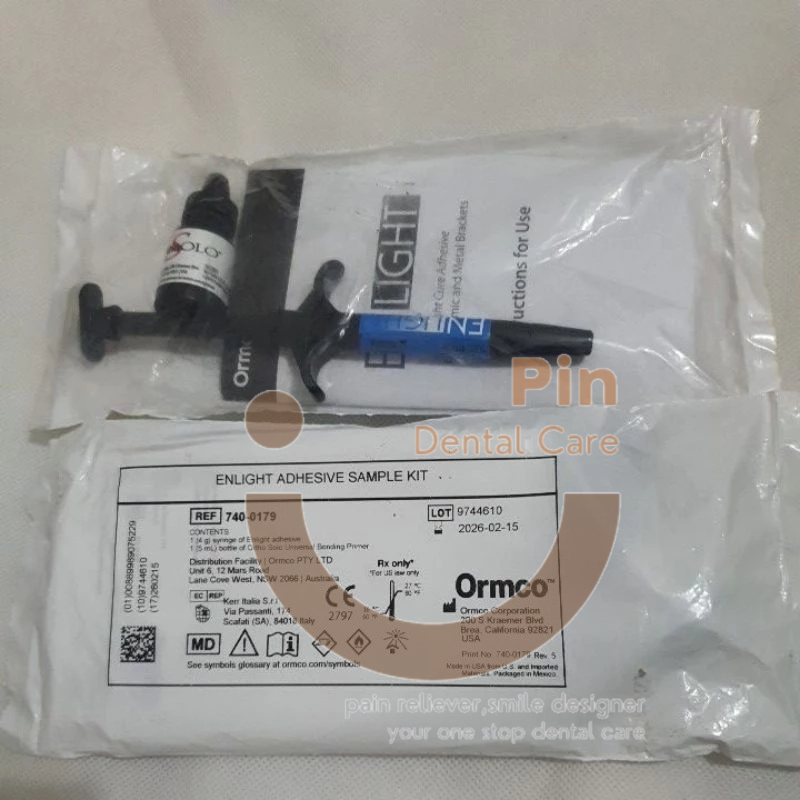 1 set lem behel merk Ormco: Enlight Light Cure Adhesive 1 Syringe 4 Gms + Bond/ Lem behel ortho
