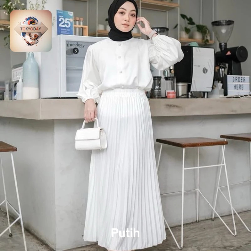 Rok Fashion Hijab / Rok Plisket Panjang / Rok Warna Putih