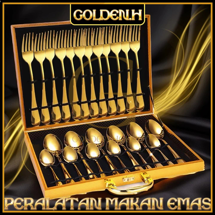 ✨Gold✨ COD Elegant Cutlery Set Alat Makan Sendok Garpu 12/16/24 Sendok Makan Set Peralatan Makan Sen