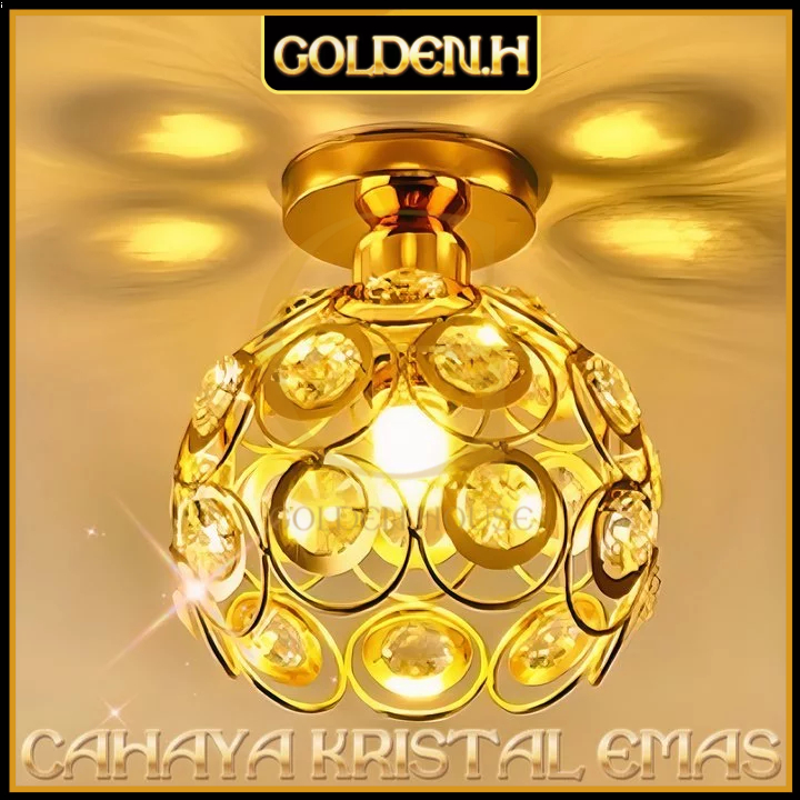 ✨Gold✨ COD Lampu Kristal Plafon Rumah Lampu Ceiling Kristal Kotak Modern Crystal Round Ceiling Lamp 