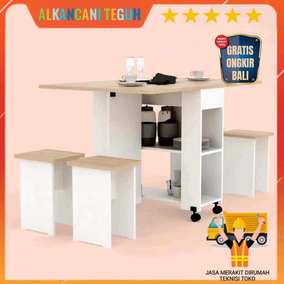 ALLISON DT120 MEJA MAKAN SET LIPAT - WHITE SM - PRO OAK