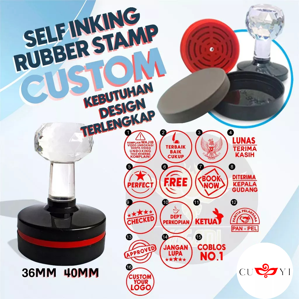 

CUYISTEMPEL CUSTOM BANTALAN KARET FOTOSENSITIF LINGKARAN 36x-36mm - 40x40mm UNTUK PERUSAHAAN SEKOLAHAN STAMP01#/ HP32# / HP36#