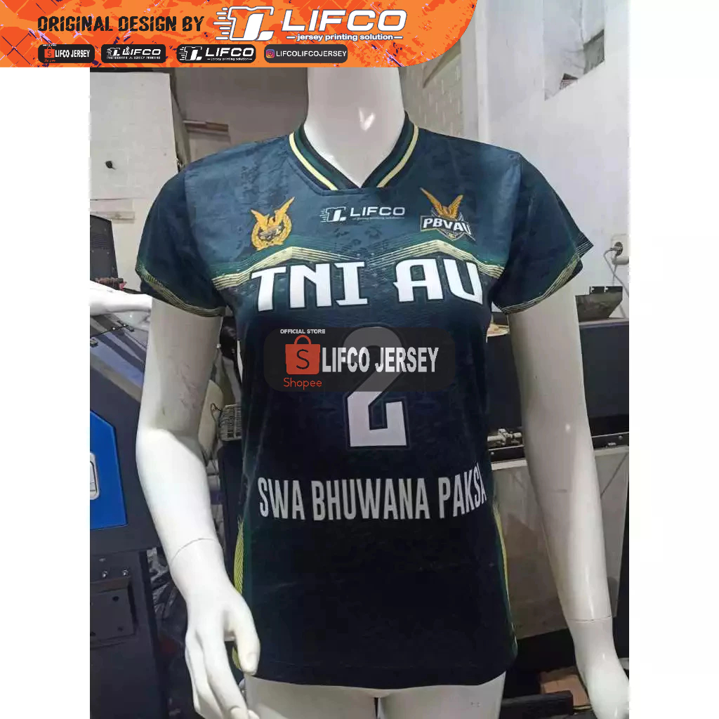 READY STOCK JERSEY VOLLEY BALL ORIGINAL LIFCO LIVOLI TNI AU HITAM HIJAU SERIES CEWEK(TIDAK BISA CUST