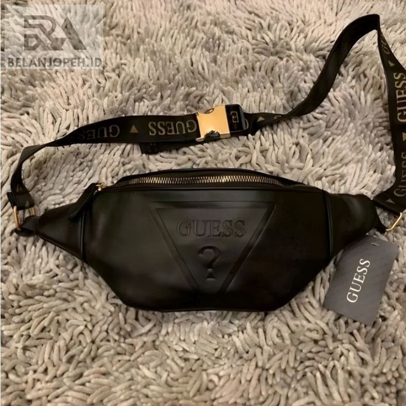 ANTI AIR  high quality Waistbag Guess black gold import waterproof unisex  | Tas pinggang kulit / wa