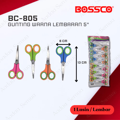 

1 Lembar (12 Pcs)Gunting Kertas Warna BOSSCO Tanggung 5 Inci / Pemotong Kertas Warna BOSSCO Tanggung 5 Inci Berkualitas