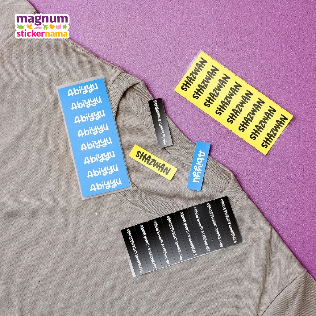 

Stiker Nama Baju Setrika Polos, Bahan Polyflex, Ukuran Sedang