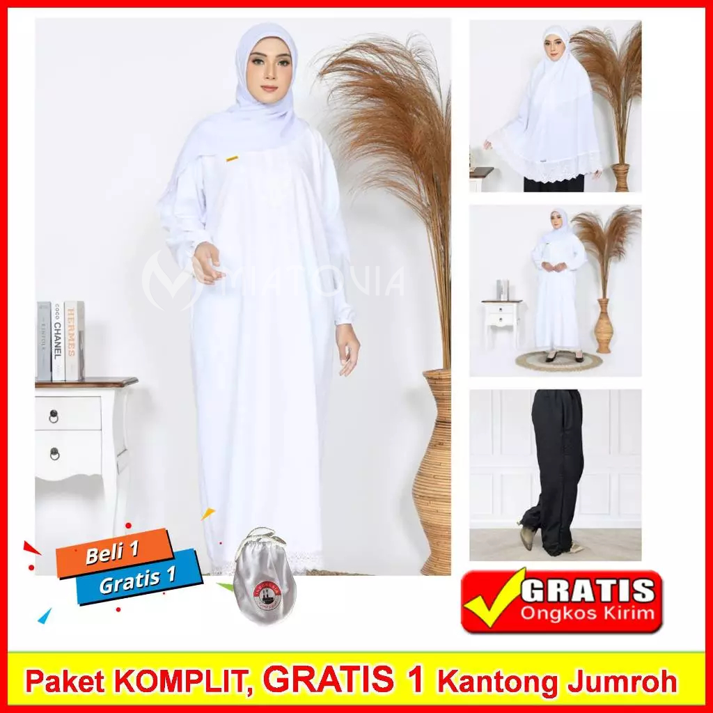 GAMIS Ihram Katun Haji Dan Umroh Wanita Plus Bergo Paris JUMBO Gamis ihram Wanita Fullset PREMIUM  G