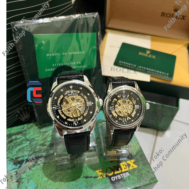 Jam Pria Wanita Rolex Automatic Tali Kulit | Jam Pasangan Cewe Cowo Pasangan Otomatis | Jam Couple I