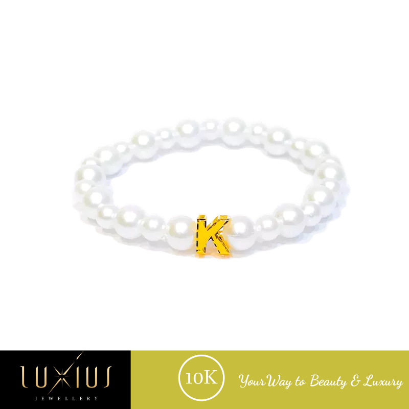 Gelang Charm Emas Mutiara Huruf Yellow Gold 10K Luxius Jewellery