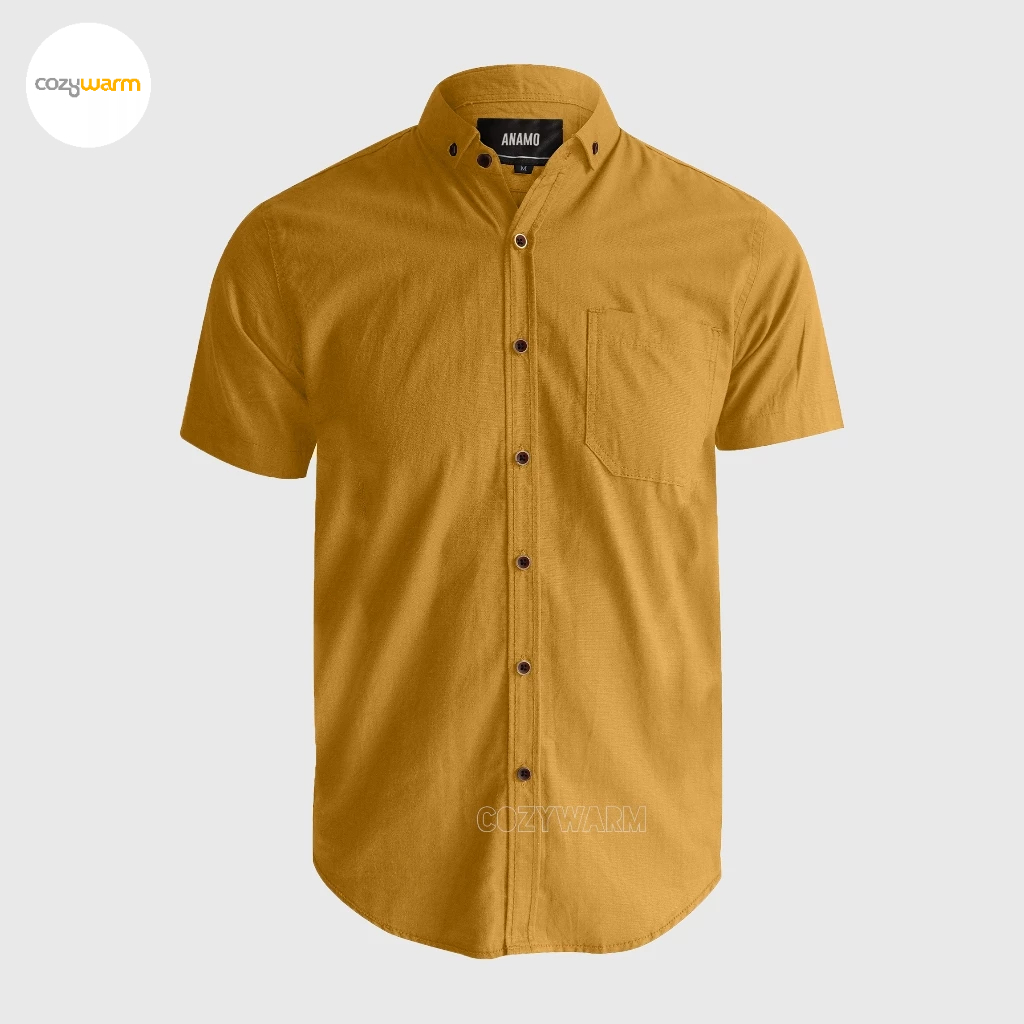 KEMEJA POLOS PRIA MUSTARD PENDEK