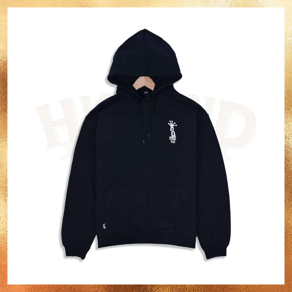 READY STOCK Hoodie Pria Stussy Big S U.S.A Crown Logo Black Hoodie 100% Original
