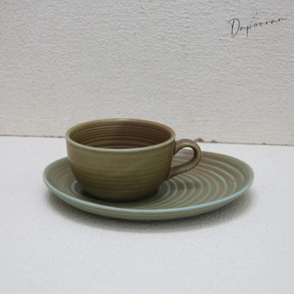 (DAPOORAN) Green Mustard Cup and Saucer set / Coffe Cup / Mug kopi / Latte cup