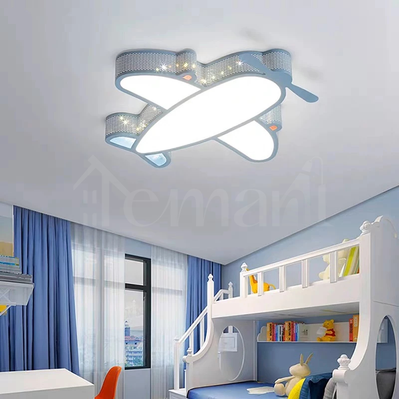 New Lampu Plafon Kamar Anak Kartun Pesawat Biru Lampu Plafon 3 Warna Led Anak Modern Untuk Kamar