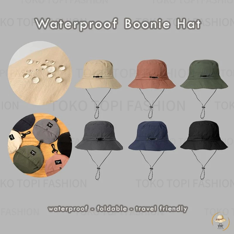 Bucket Hat Bulat Parasut Tali Packable Hat Waterproof Topi Hikking Tahan Air Bahan Kain Premium topi