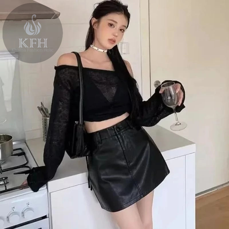 Rok Wanita Mini Fitted Skirt Leather Fashion Korean Style Rok Pendek Rok Kulit Pendek Highwaist Seks