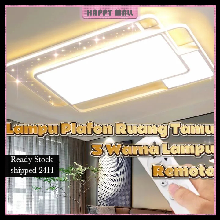 Lampu Plafon 3 Warna LED 120W Modern Minimalis Bentuk Persegi Gaya Nordic Untuk Dekorasi Ruang Tamu 