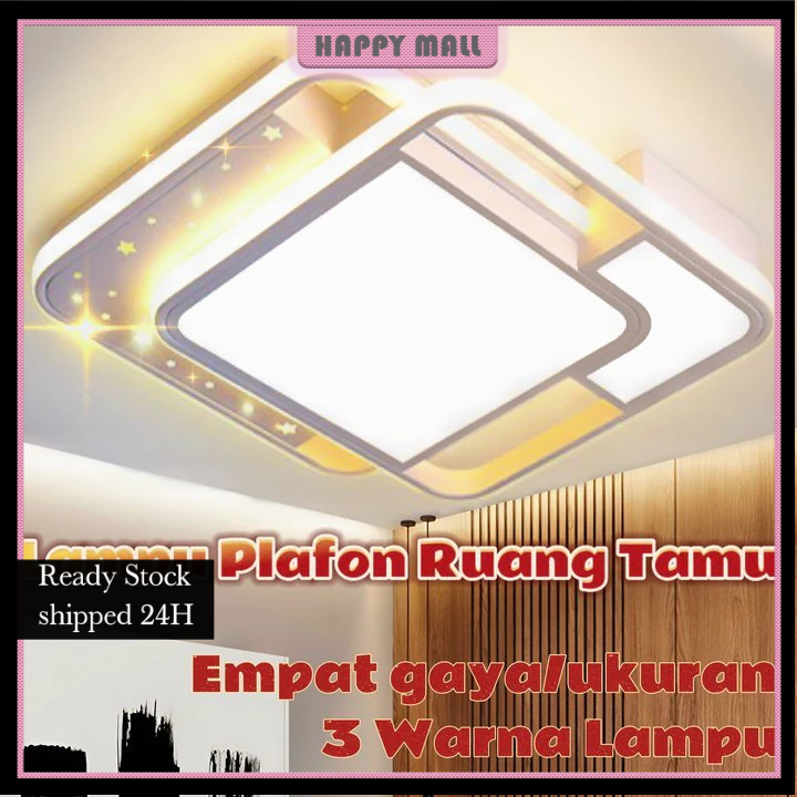 Lampu Plafon 3 Warna LED 120W Modern Minimalis Bentuk Persegi Gaya Nordic Untuk Dekorasi Ruang Tamu 