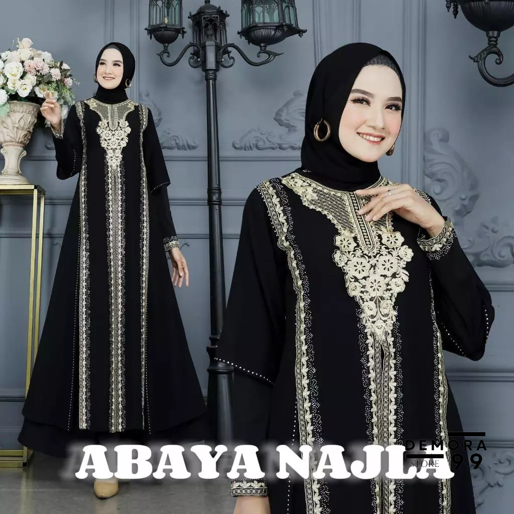 ABAYA NAJLA - Gamis Wanita Turkey Trendy, Gamis Muslim Terbaru Motif Bordir, Baju Gamis Abaya Jersey