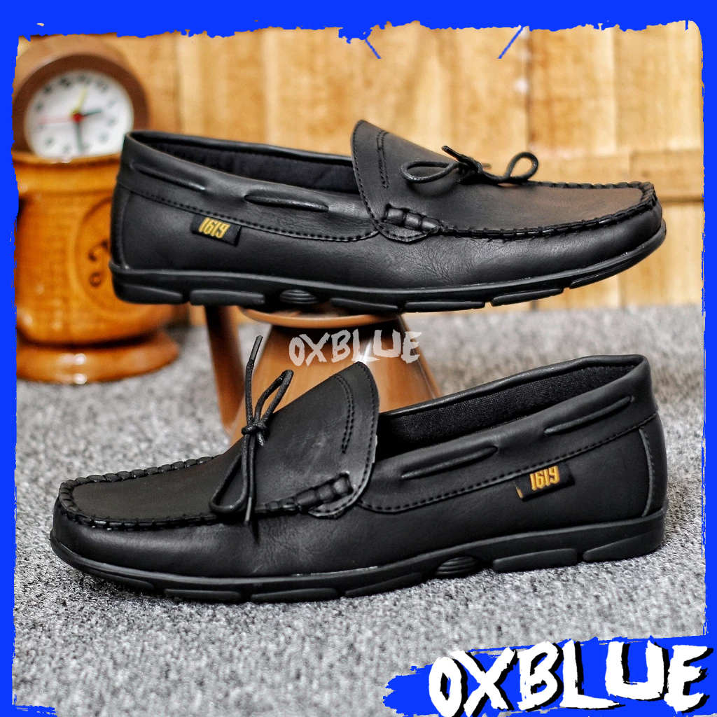 OXBLUE Geort - Sepatu Pantofel Loafers Formal Pria Kulit Pu Hitam Coklat