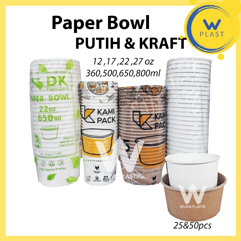 

Aneka Paper Bowl / Tutup ( 360 - 800 ml ) PUTIH & KRAFT [DK/Nest/Kami Pack] --- 25 50 pcs @Slop | set cup mangkok kertas 500 650 360ml 500ml 650ml 800ml 12 12oz 17 17oz 22 22oz 27 27oz bakso tahan panas papper putih coklat DK Kami pengganti kardus Pack
