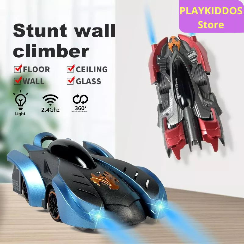 NEW- MAINAN MOBIL PANJAT DINDING REMOTE CONTROL DENGAN LED LAMPU JAM REMOTE KONTROL MOBIL BISA