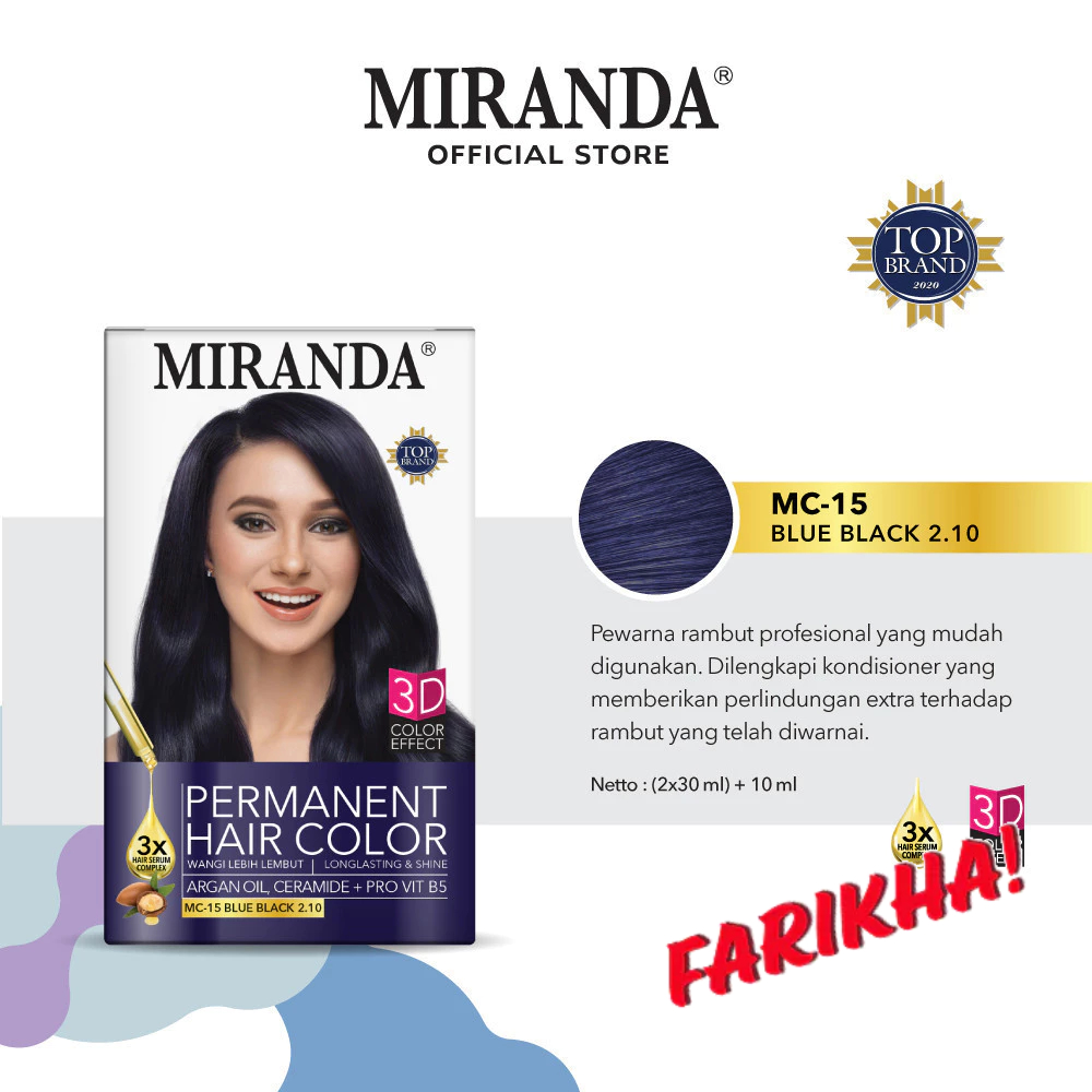 Miranda Permanent hair color pewarna rambut permanen MC-15 BLUE BLACK