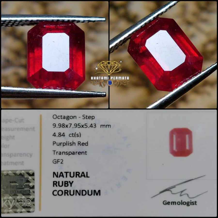 Natural Asli Batu Permata Ruby Corundum Octagon