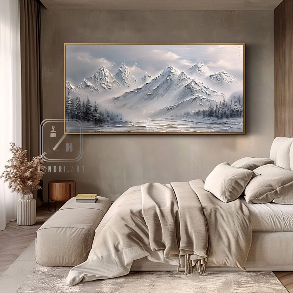 Lukisan Abstrak Pemandangan Gunung Minimalis Realis full Texture Soft Colour | lukisan Abstrak Peman