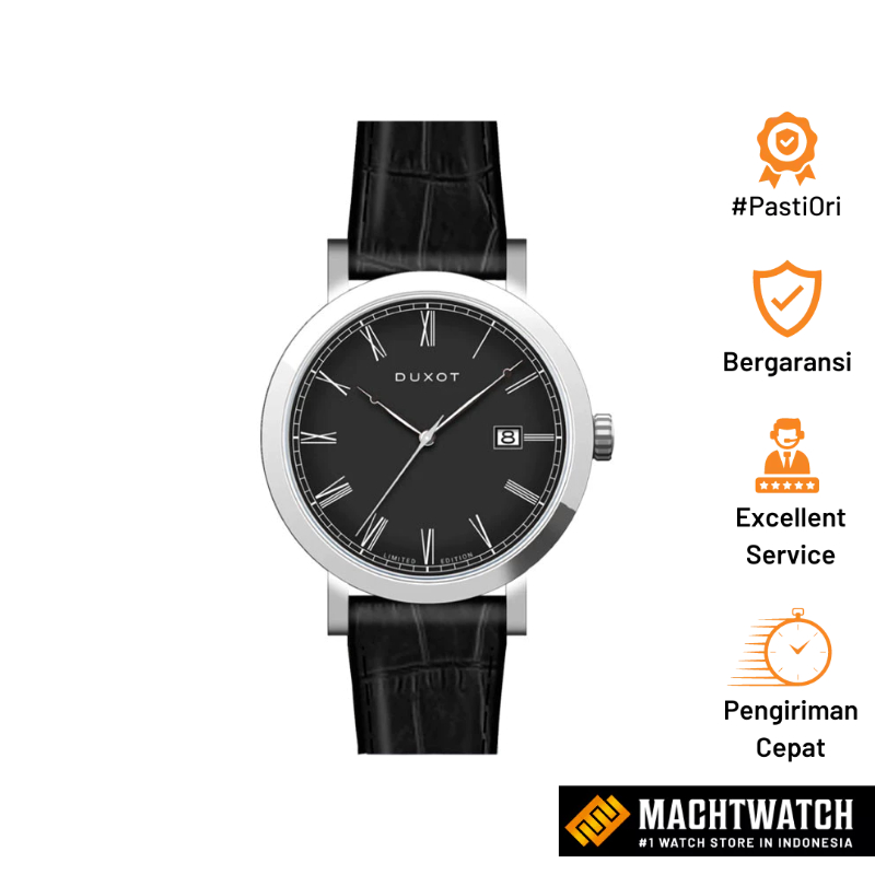 Jam Tangan Pria DUXOT DX-2046-02 Sterling Swiss Automatic Architect Black Dial Black Leather Strap L