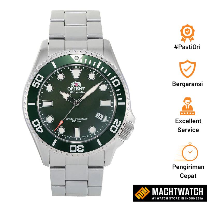 Jam Tangan Pria Orient Sports RA-AC0K02E Automatic Green Dial Stainless Steel Strap