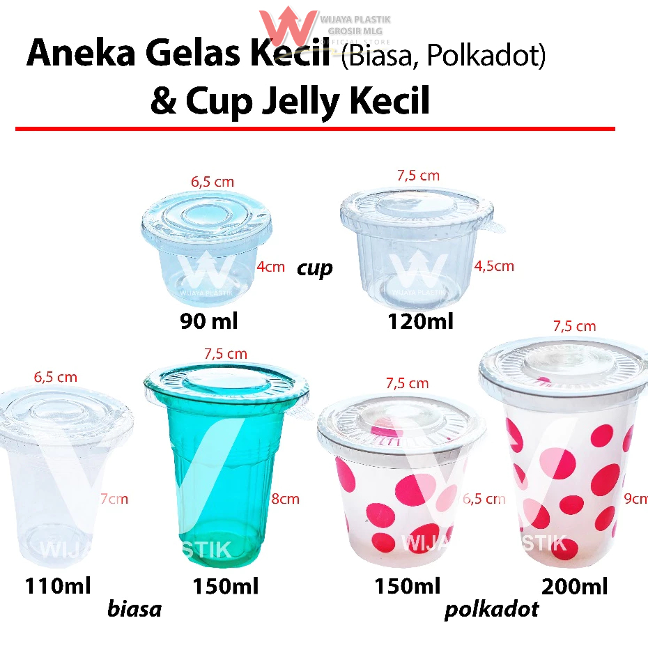 [PROMO] Aneka Gelas Plastik BENING & POLKADOT ( 60 90 100 110 120 150 200 220 ml ) --- 50 pcs @Slop 